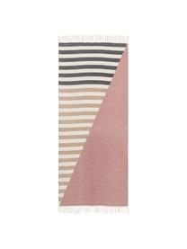 Tapis en laine rose à franges Oasis, Rose, beige, taupe