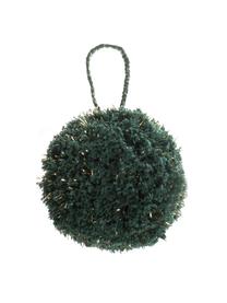 Kerstboomhangers Pompon, 2 stuks, Katoen met Lurex-draden, Petrol, goudkleurig, Ø 8 x H 14 cm