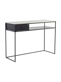 Bureau Muce met marmeren tafelblad, Tafelblad: marmer, Frame: gecoat metaal, Plank: glas, Zwart, marmer, 110 x 40 cm