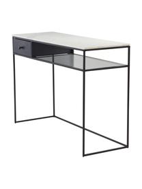 Bureau Muce met marmeren tafelblad, Tafelblad: marmer, Frame: gecoat metaal, Plank: glas, Zwart, marmer, 110 x 40 cm