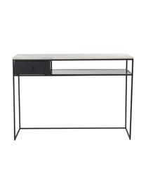 Bureau Muce met marmeren tafelblad, Tafelblad: marmer, Frame: gecoat metaal, Plank: glas, Zwart, marmer, 110 x 40 cm