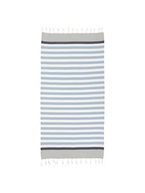 Ręcznik plażowy z frędzlami Arcachon, 100% bawełna, Jasny szary, biały, odcienie niebieskiego, S 100 x D 200 cm