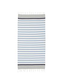 Fouta rayé à franges Arcachon, 100 % coton, Gris clair, blanc, tons bleus, larg. 100 x long. 200 cm