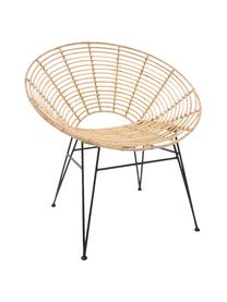 Sedia in rattan Loungue, Seduta: rattan, Struttura: metallo rivestito, Beige, nero, Larg. 78 x Prof. 65 cm