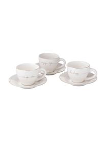 Teetassen Happy mit Untertasse mit goldener Aufschrift, 3er-Set, Porzellan, Weiss, Goldfarben, Ø 15 x H 8 cm