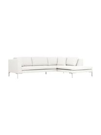 Ecksofa Emma, Bezug: Polyester 100.000 Scheuer, Gestell: Massives Kiefernholz, Füße: Metall, galvanisiert, Webstoff Cremeweiß, Füße Silber, B 302 x T 220 cm