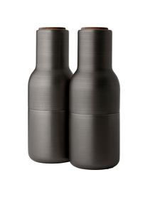 Designer zout- & pepermolen Bottle Grinder met walnoothouten deksel, set van 2, Deksel: walnoothout, Antraciet geborsteld, walnoothout, Ø 8 x H 21 cm