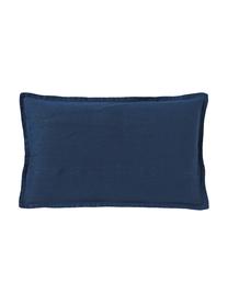 Linnen kussenhoes Leona met bies in marineblauw, 100% linnen, Marineblauw, B 30 x L 50 cm