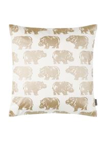 Kussenhoes Hippo met dierenprint goudkleurig/crèmekleurig, Katoen, Wit, goudkleurig, 40 x 40 cm