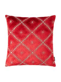 Housse de coussin en viscose brillant à tissage jacquard, Endroit : rouge, beige clair Envers : beige clair