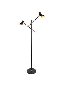 LED vloerlamp Diablo in zwart, Lampenkap: staalkleurig, Lampvoet: staal, Decoratie: staal, Zwart, goudkleurig, B 55 x H 160 cm
