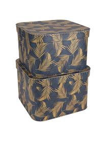 Set de cajas Ludvig, 2 pzas., Cartón laminado macizo, Dorado, gris azulado, Set de diferentes tamaños