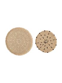 Ronde placematset van zeegras Deco, 2-delig, Zeegras, Beige, wit, zwart, Set met verschillende formaten