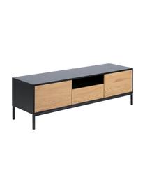 Mueble de TV de madera y metal Seaford, Estructura: tablero de fibras de dens, Patas: metal con pintura en polv, Roble, negro, An 140 x Al 45 cm