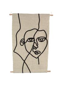 Wandobject Face, Katoen, hout, Beige, zwart, B 70 cm x H 110 cm