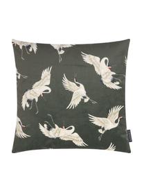 Housse de coussin en velours Crane, Vert, beige, noir, rouge