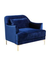 Fauteuil en velours Proud, Revêtement : bleu Pieds : couleur dorée