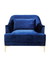 Fauteuil en velours Proud, Revêtement : bleu Pieds : couleur dorée