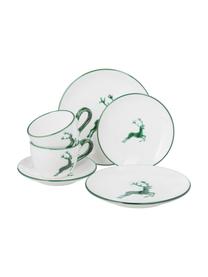 Servizio da caffè dipinto a mano per 2 persone Classic Grüner Hirsch 6 pz, Ceramica, Verde, bianco, Set in varie misure