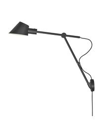 Grote wandlamp Stay met stekker, Lampenkap: gecoat metaal, Zwart, B 15 x H 55 cm