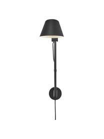 Grote wandlamp Stay met stekker, Lampenkap: gecoat metaal, Zwart, B 15 x H 55 cm