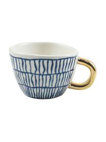 Gemusterte Espressotassen Masai mit goldenem Griff, 6er-Set, Steingut, Blau, Weiß, Goldfarbe, Ø 7 x H 5 cm