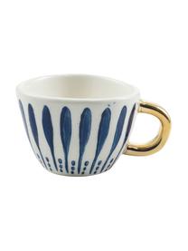 Gemusterte Espressotassen Masai mit goldenem Griff, 6er-Set, Steingut, Blau, Weiss, Goldfarbe, Ø 7 x H 5 cm