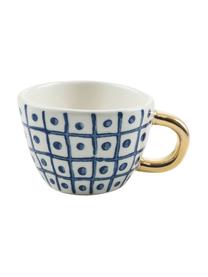 Gemusterte Espressotassen Masai mit goldenem Griff, 6er-Set, Steingut, Blau, Weiß, Goldfarbe, Ø 7 x H 5 cm