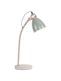 Lampe de bureau style industriel Denver, Abat-jour : gris clair. Pied : cuivre. Socle : ciment