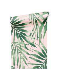 Carta da parati Leaves Blush, Tessuto non tessuto, Verde, rosa, Larg. 52 x Lung. 1005 cm