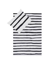 Dubbelzijdig dekbedovertrek Stripes, Katoen, Bovenzijde: wit, zwart. Onderzijde: wit, 140 x 200 cm + 1 kussenhoes 60 x 70 cm