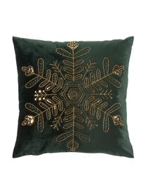 Poszewka na poduszkę z aksamitu Sparkle, Aksamit poliestrowy, Ciemny zielony, odcienie złotego, S 45 x D 45 cm