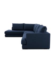 Sofa narożna XXL Tribeca, Tapicerka: poliester Dzięki tkaninie, Stelaż: lite drewno sosnowe, Nogi: lite drewno sosnowe, laki, Ciemnoniebieska tkanina, S 405 x G 228 cm