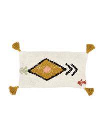 Housse de coussin rectangulaire ethno Bereber, Blanc, noir, jaune moutarde