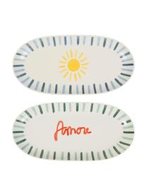 Set di 2 piatti da portata Amore, Gres, Bianco, multicolore, Lung. 31 x Larg. 16 cm