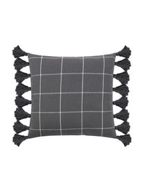 Poszewka na poduszkę z chwostami Amano, 100% bawełna, Ciemny szary, biały, S 45 x D 45 cm