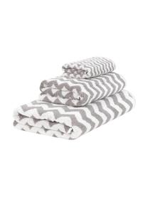 Set de toallas en zigzag Liv, 3 uds., Gris, blanco cremoso, Set de diferentes tamaños