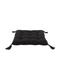 Coussin de chaise 40x40 noir à houppes Ava, Noir, larg. 40 x long. 40 cm