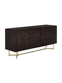 Credenza con ante in legno massiccio a spina di pesce Luca, Struttura: metallo rivestito, Legno di mango, dorato, Larg. 160 x Alt. 70 cm