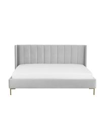 Cama tapizada en terciopelo Dusk, Tapizado: terciopelo de poliéster A, Estructura: madera de pino maciza con, Patas: metal con pintura en polv, Terciopelo gris, An 180 x L 200 cm