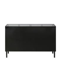 Credenza in metallo con vetro scanalato Markus, Struttura: metallo rivestito, Nero, trasparente, Larg. 120 x Alt. 76 cm