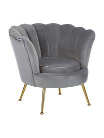 Fluwelen fauteuil Oyster in grijs, Bekleding: fluweel (polyester), Frame: massief populierenhout, m, Poten: gegalvaniseerd metaal, Fluweel grijs, B 81 x D 78 cm