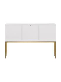 Dressoir Classy in wit hoogglans, Frame: gelakt MDF, Frame: hoogglanzend wit. Beslag en poten: goudkleurig, 135 x 92 cm