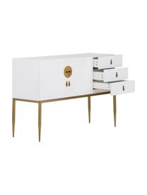 Credenza bianca Classy, Corpo: bianco lucido Struttura e gambe: dorato, Larg. 135 x Alt. 92 cm