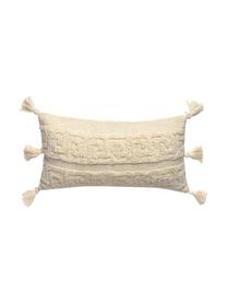 Federa arredo boho con modello a rilievo e nappe Hera, 100% cotone, Color crema, Larg. 30 x Lung. 60 cm