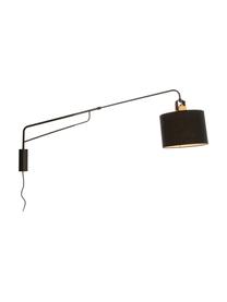 Grote wandlamp Wally met stekker en hout-decoratie, Lampenkap: 50% katoen, 50% polyester, Zwart, naturel, D 120 x H 43 cm