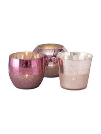 Handgemaakte waxinelichthoudersset Rosetta, 3-delig, Glas, Rozetinten, Ø 12 x H 9 cm