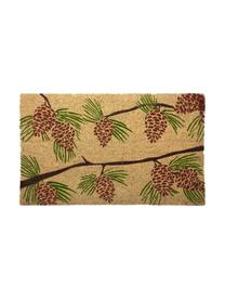 Deurmat Pine Cones, Bovenzijde: kokosvezels, Onderzijde: PVC, Beige, groen, rood, bruin, 43 x 70 cm