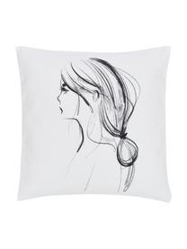 Housse de coussin design Ponytail par Kera Till, Blanc, noir