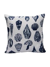 Housse de coussin imprimé coquillages Aga, Blanc, bleu